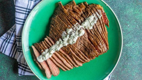 Marinated Flank Steak with Blue Cheese Sauce